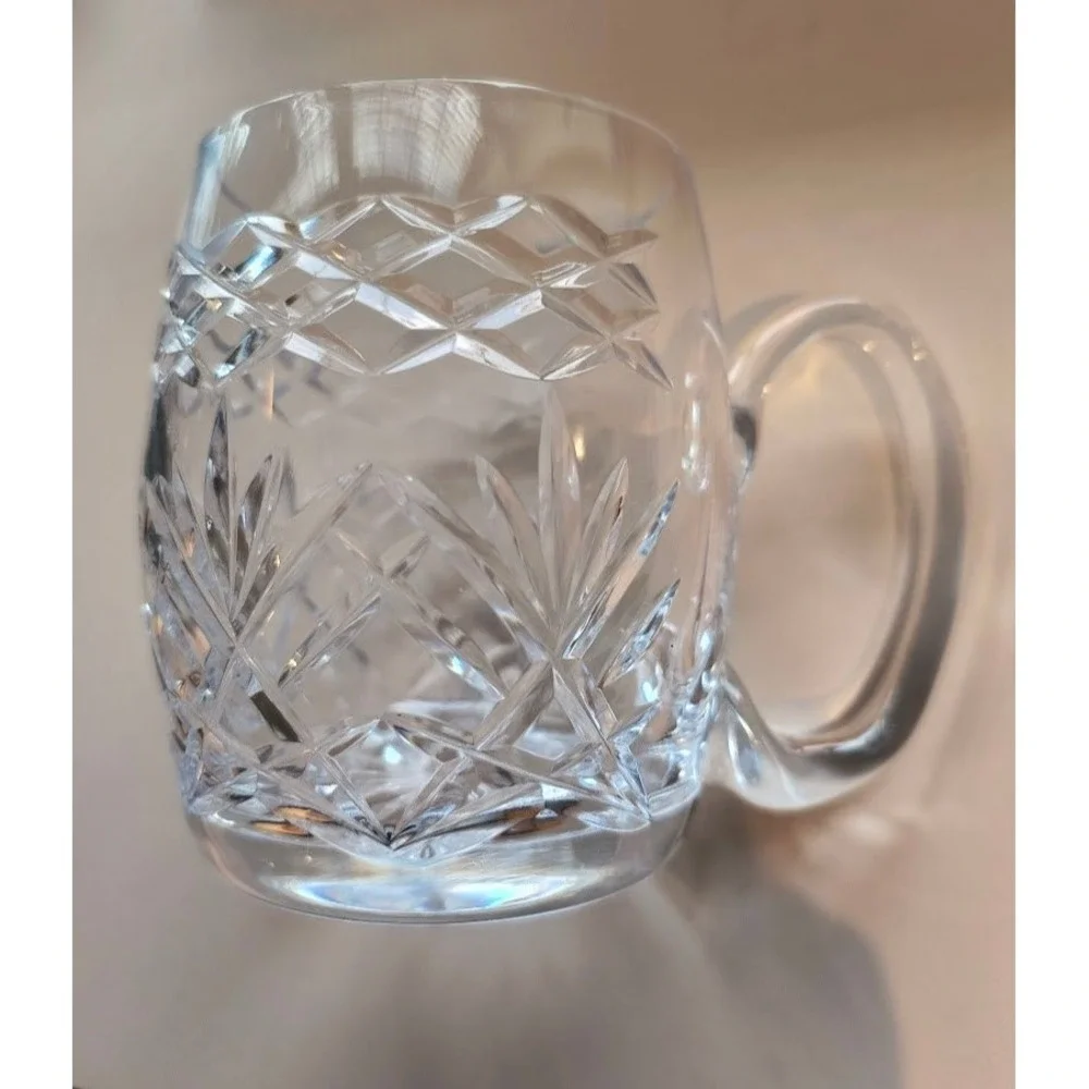 Crystal Beer Mug Tankard Heavy Vintage Diamond Starburst Base Large Handle‎